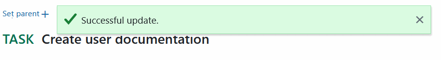 Successful update message in OpenProject work package